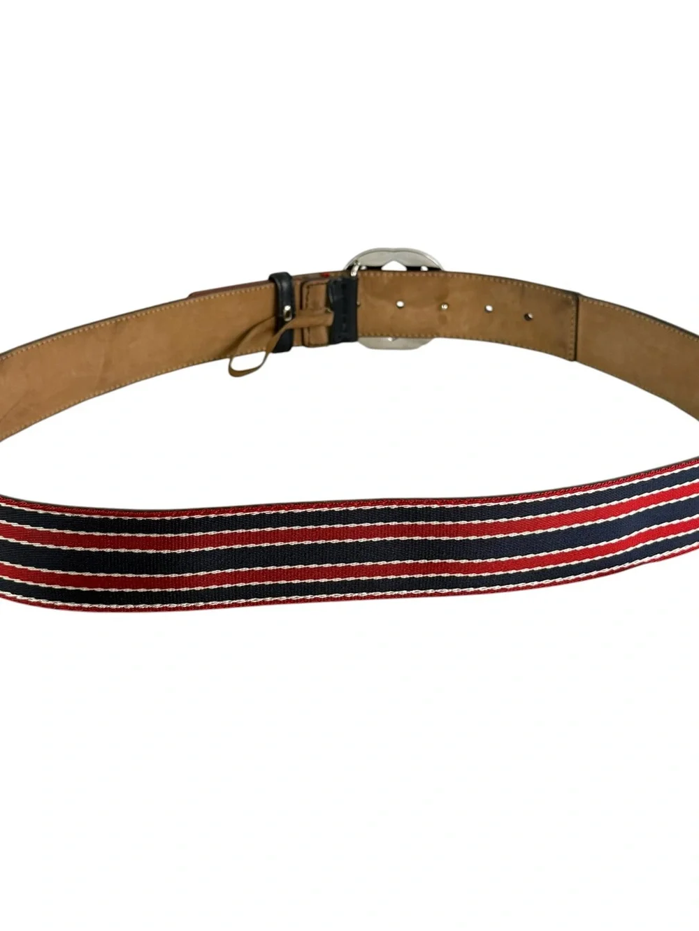 Gucci Red, Navy & White Striped Web Belt Bag with Silver GG Buckle - Picture 6 of 16